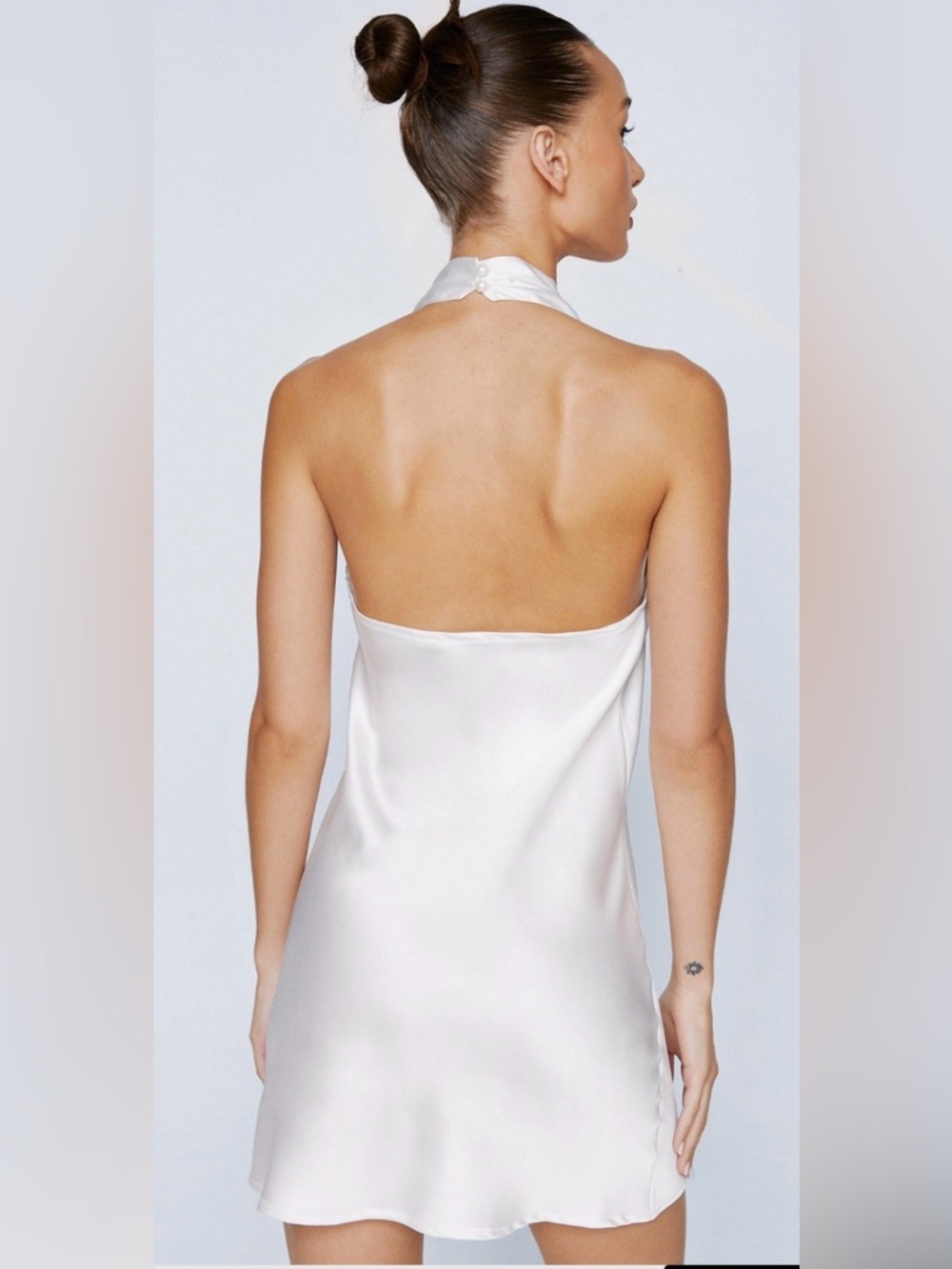 NWOT Nasty Gal Ivory Satin Halter Cowl Neck Slip Dress US 4 - Picture 2 of 7